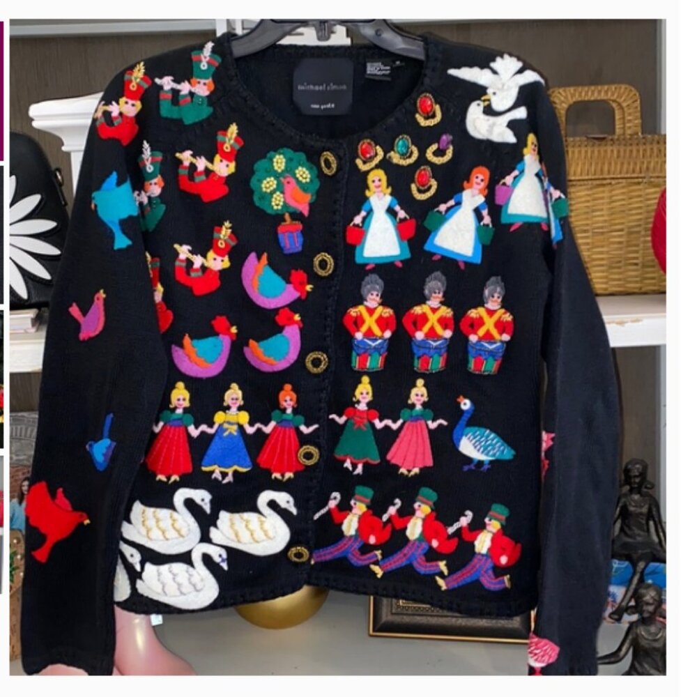 Michael Simon Black Sweater with Colorful Embroidery